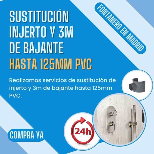 Sustitución de injerto y 3m de bajante hasta 125mm PVC
